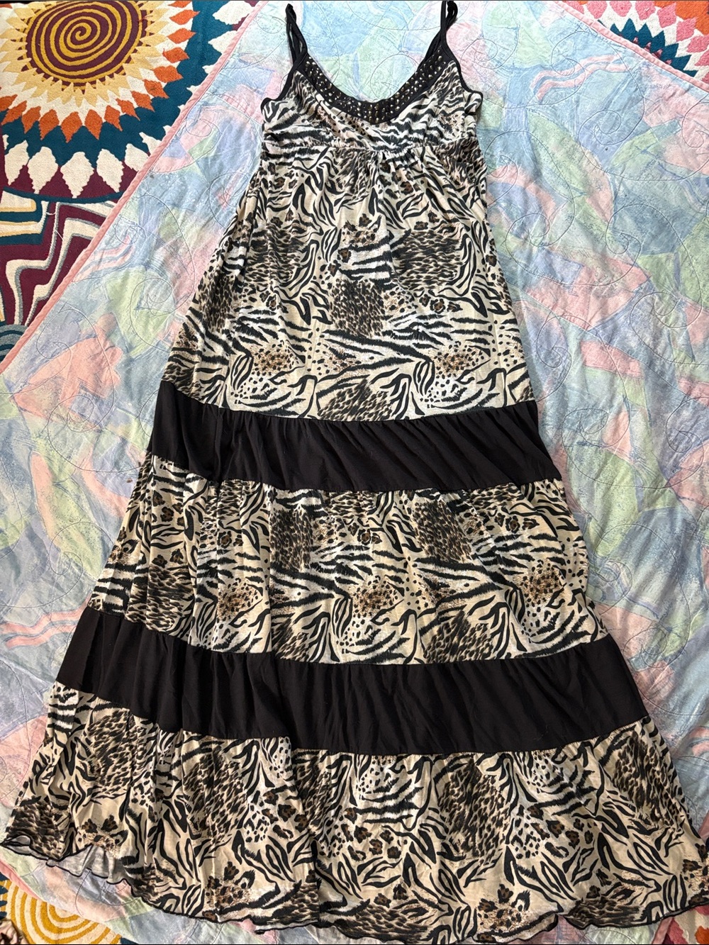 eye candy Black & Cream Animal Print Tiered Maxi Dress/Skirt
